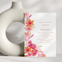 Boho Chic Rose Orange Floral Aquarelle Mariage