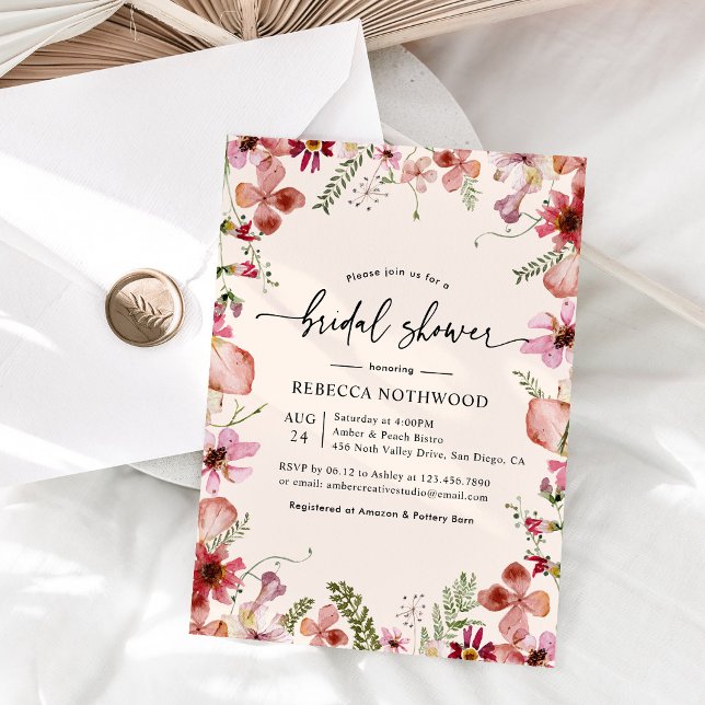 Invitation Boho Chic Rose Peach Bridal Shower (Créateur téléchargé)