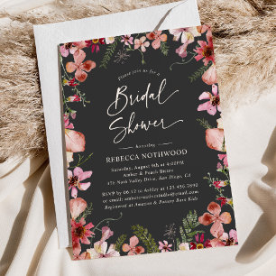 Invitation Boho Chic Rose Pressé Florals Gris Fête des mariée