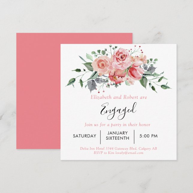 Invitation Boho Chic Rose Rose Rose Rose Blush Engagé Script  (Devant / Derrière)