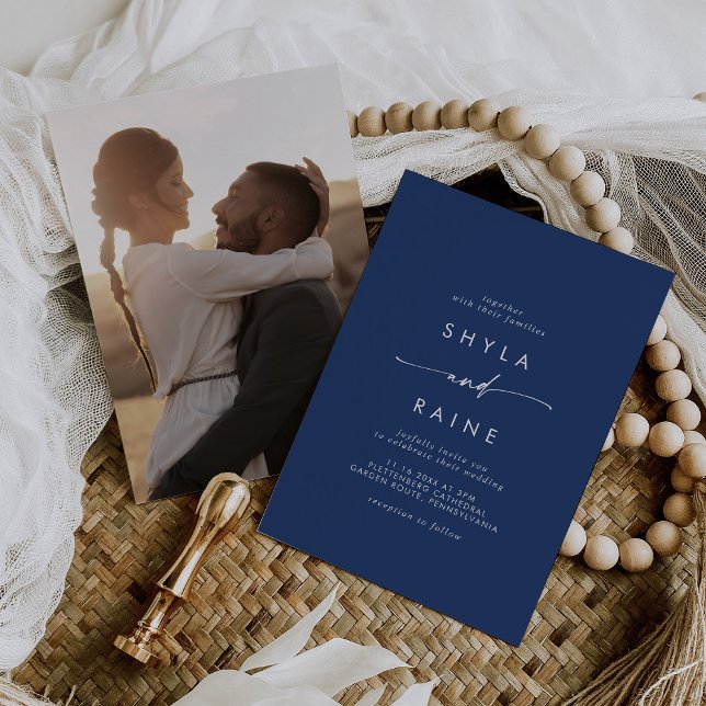 Invitation Boho Chic Royal Blue Décontracté Photo Mariage (Créateur téléchargé)