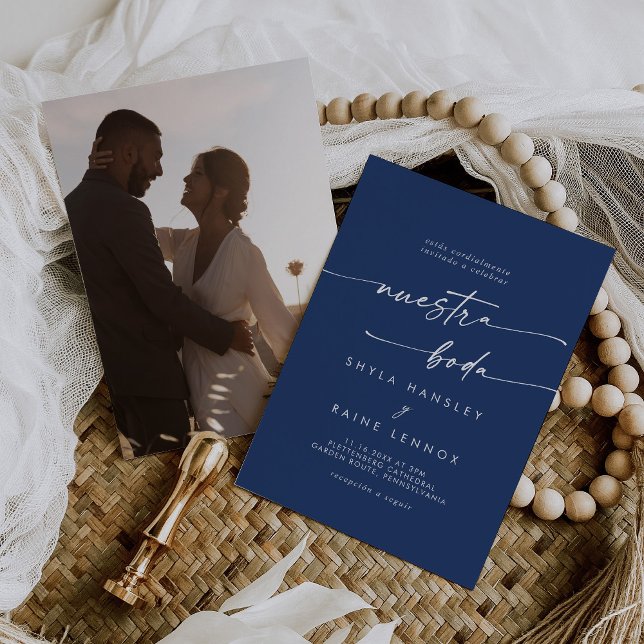 Invitation Boho Chic Royal Blue Photo Mariage espagnol (Créateur téléchargé)