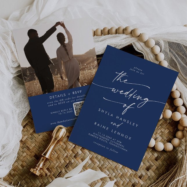 Invitation Boho Chic Royal Blue Photo QR Code Mariage (Créateur téléchargé)