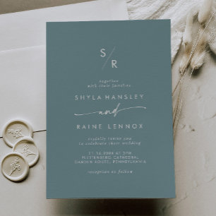 Invitation Boho Chic Seafoam Turquoise Mariage Monogramme