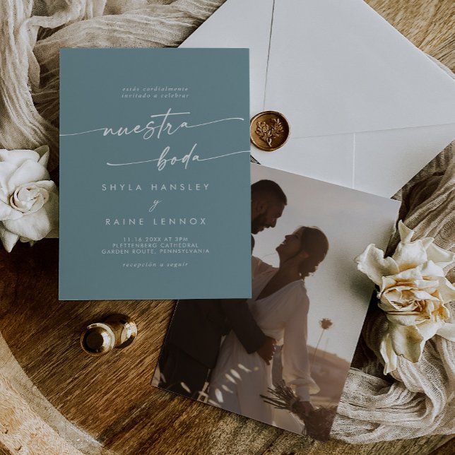 Invitation Boho Chic Seafoam Turquoise Photo Mariage espagnol (Créateur téléchargé)