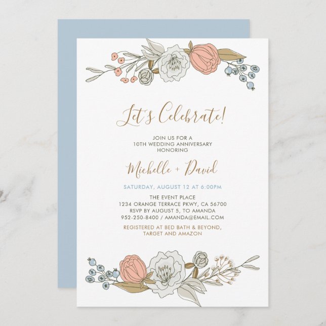 Invitation Boho Chic Spring Floral 10e anniversaire Mariage (Devant / Derrière)