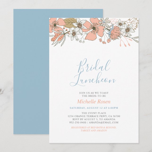Invitation Boho Chic Spring Floral Bridal Luncheon Douche Inv (Devant / Derrière)