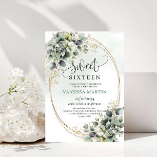 Invitation Boho Chic Sweet Sixteen aquarelle verdu