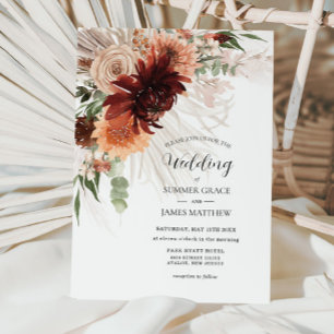 Invitation Boho Chic Terracotta Floral Pampas Grass Mariage