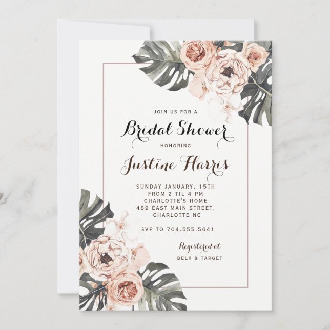 Invitation Boho Chic tropical de douche nuptiale (Devant)