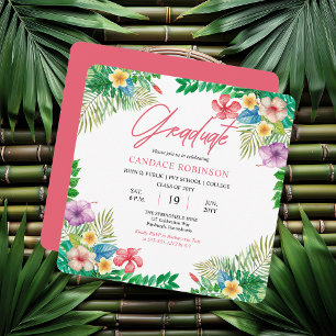 Invitation Boho Chic Tropical Hibiscus Graduation Party