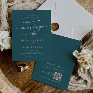 Invitation Boho Chic Turquoise Bleu QR Code Mariage français