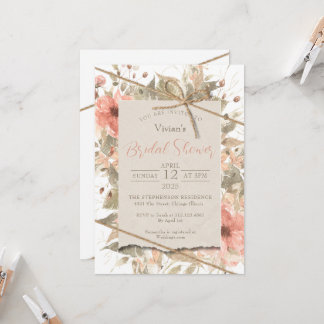 Invitation Boho Chic Twine Bow Cravate nuptiale douche Invita