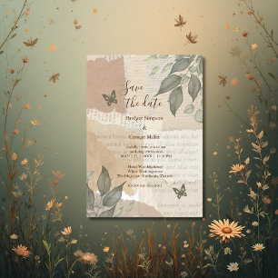 Invitation boho chic vintage verdure mariage sûr la date