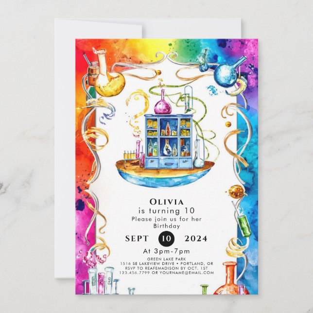 Invitation Boho Children's Science Scientist Birthday (Devant)