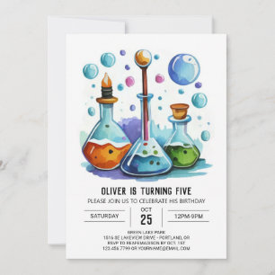 Invitation Boho Chimie Lab Expérience Scientifique Anniversai