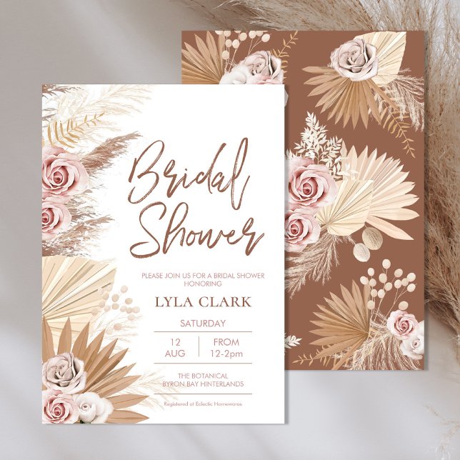 Invitation Boho chute Pampas rustique Fête des mariées floral (Créateur téléchargé)