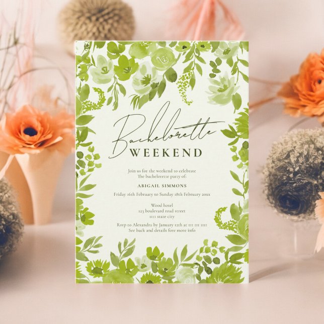 Invitation Boho citron vert main peint fin de semaine bachelo (Boho lime green hand painted bachelorette weekend invitation)