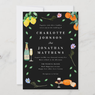 Invitation Boho Citron & Vin Mariage Noir & Blanc
