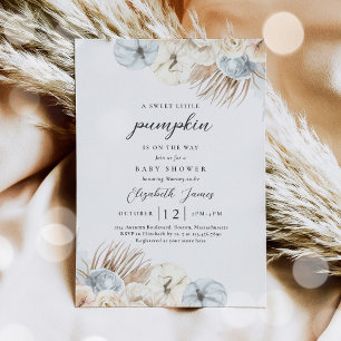 Invitation Boho Citrouille Bleu Pampas Baby shower Garçon en 