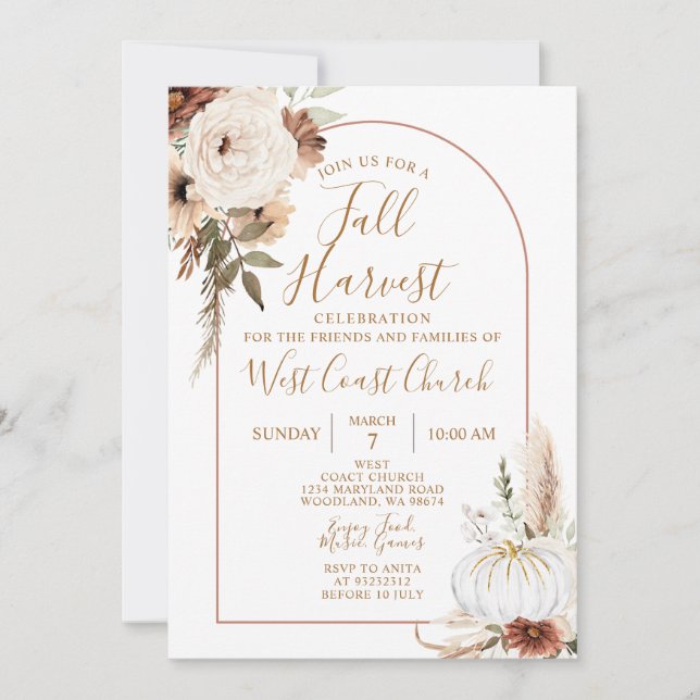 Invitation Boho Citrouille de récolte d'automne, communauté d (Devant)