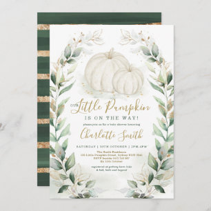 Invitation Boho Citrouille Fall Greenery Gold Wreath Baby sho