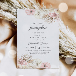 Invitation Boho Citrouille Pampas Rose Baby shower Grass Girl