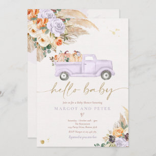 Invitation Boho Citrouille Pickup Camion Purple Girl Baby sho
