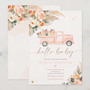 Invitation Boho Citrouille Pickup Truck Peach Girl Baby showe