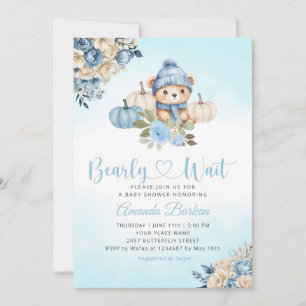 Invitation Boho Citrouille Teddy Bear Blue Boy Bear Baby show