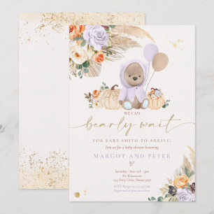 Invitation Boho Citrouille Teddy Bear Lilac Bear Baby shower