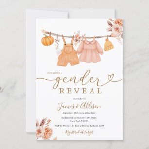 Invitation Boho Citrouille Vêtements de bébé Révélation de ge
