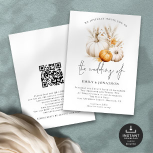 Invitation Boho Citrouilles Grasses QR Code Mariage