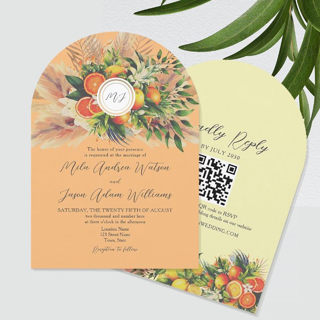 Invitation Boho Citrus QR Mariage (Créateur téléchargé)