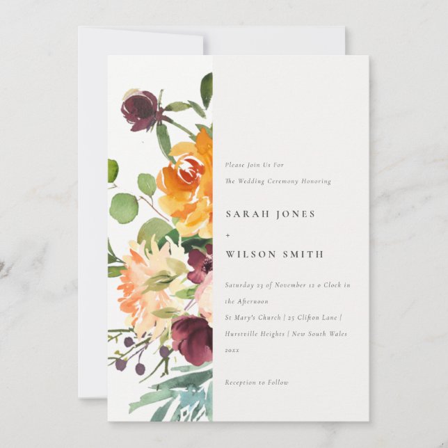 Invitation Boho clair Jaune Orange Floral Mariage (Devant)