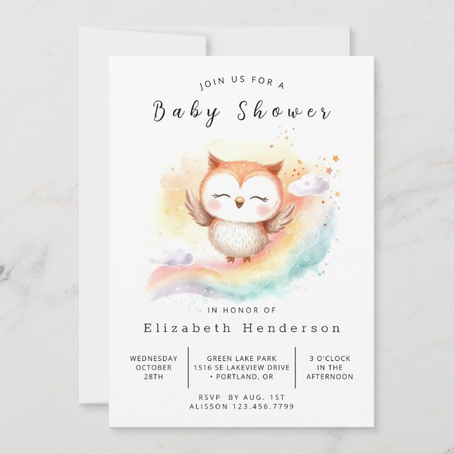 Invitation Boho Classic Owl Baby shower (Devant)