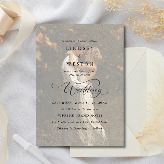 Invitation Boho Classic Vellum Overlay Photo Budget Mariage (Créateur téléchargé)