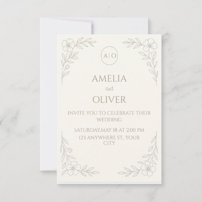 Invitation Boho classique et Mariage végétal minimaliste (Devant)