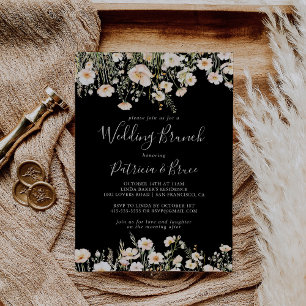 Invitation Boho classique Fleur sauvage noir Mariage noir Bru