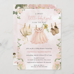 Invitation Boho Clothesline floral Baby shower fille