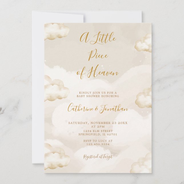 Invitation Boho Clouds A Little Piece Of Heaven Baby Shower (Devant)