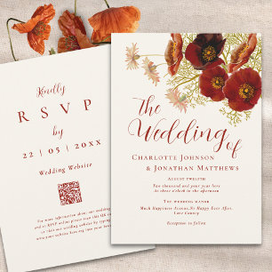 Invitation Boho code QR mariage automnal aux fleurs sauvages