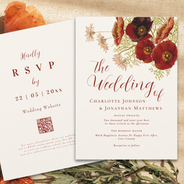 Invitation Boho code QR mariage automnal aux fleurs sauvages (Boho wildflower fall wedding qr code invitation )