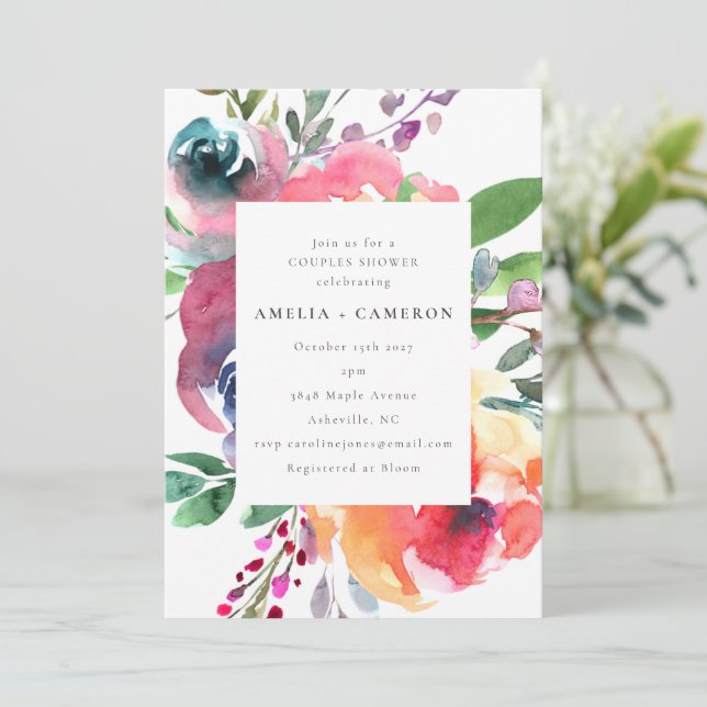 Invitation Boho coloré Aquarelle Floral Couples Douche (Debout devant)