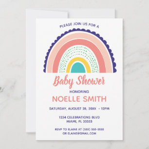 Invitation Boho coloré arc-en-ciel Baby shower pointillé