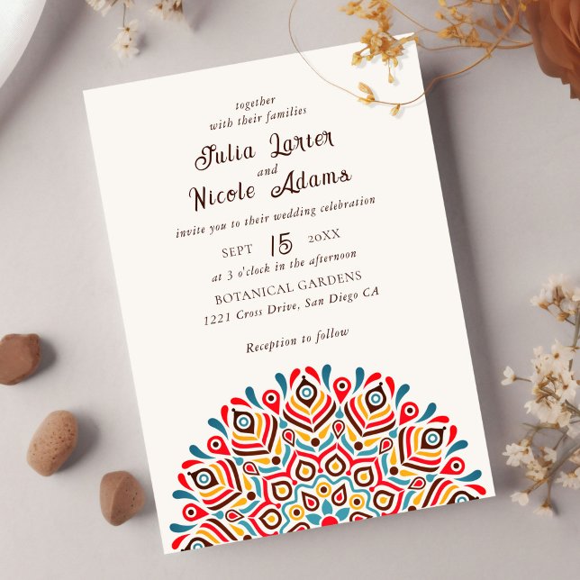 Invitation Boho coloré moderne ethnique Floral Mandala Mariag (Créateur téléchargé)