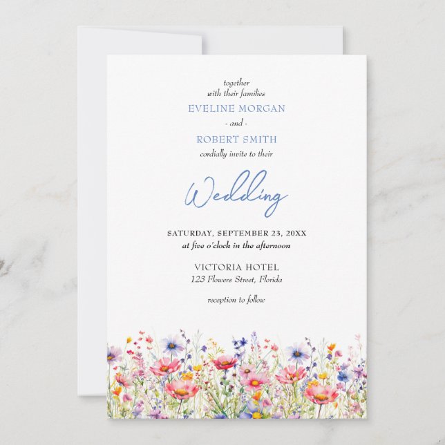 Invitation Boho coloré prairie fleurs sauvages mariage (Devant)
