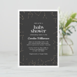 Invitation Boho Constellations Stars Black Gold Baby shower