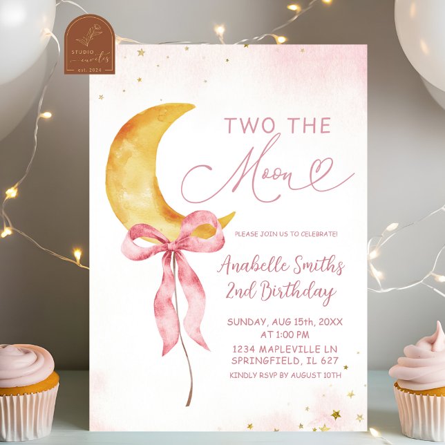 Invitation Boho Coquette Lune Rose Boho Fille 2ème Anniversai (Créateur téléchargé)