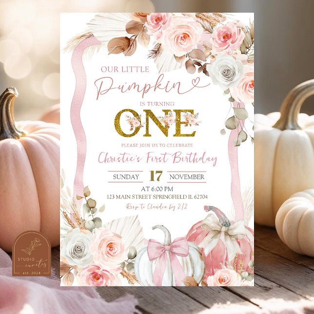 Invitation Boho Coquette Rose Citrouille 1er Anniversaire (Créateur téléchargé)